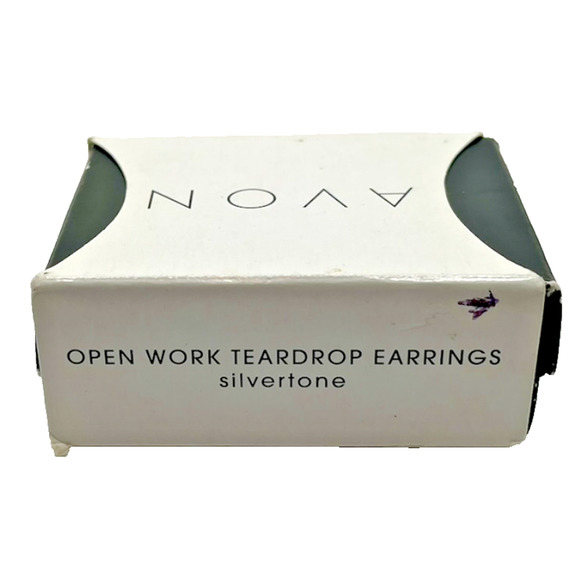 Avon Open Work Teardrop Earrings - Silvertone - Picture 4 of 7